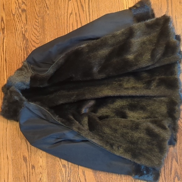 Vtg Faux Mink Fur Jacket Atelier reversible plush black Old Money warm zip  sz S - Picture 5 of 11